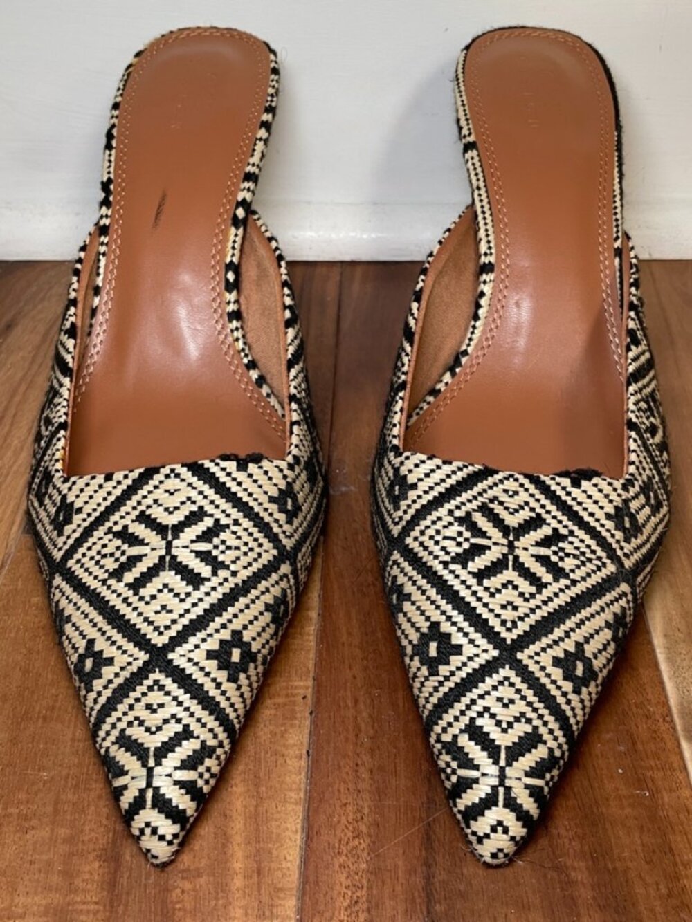 ASOS DESIGN Sherlock Raffia-Woven Pointed Mules, US 10, Unworn